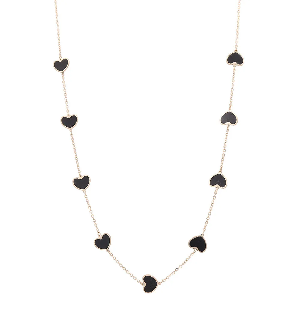 14K Yellow Gold Fashion Heart Pendant with Black Onyx Necklace