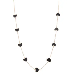 14K Yellow Gold Fashion Heart Pendant with Black Onyx Necklace