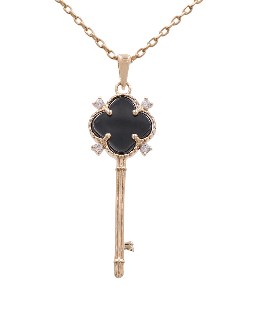 14K Yellow Gold Key with Onyx Necklace