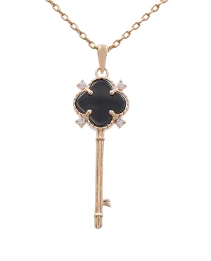 14K Yellow Gold Key with Onyx Necklace