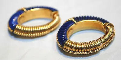 1950s Vintage Van Cleef & Arpels Carved Lapis Lazuli & Diamond Clip-On Hoop Earrings - $60K VALUE