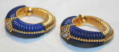 1950s Vintage Van Cleef & Arpels Carved Lapis Lazuli & Diamond Clip-On Hoop Earrings - $60K VALUE