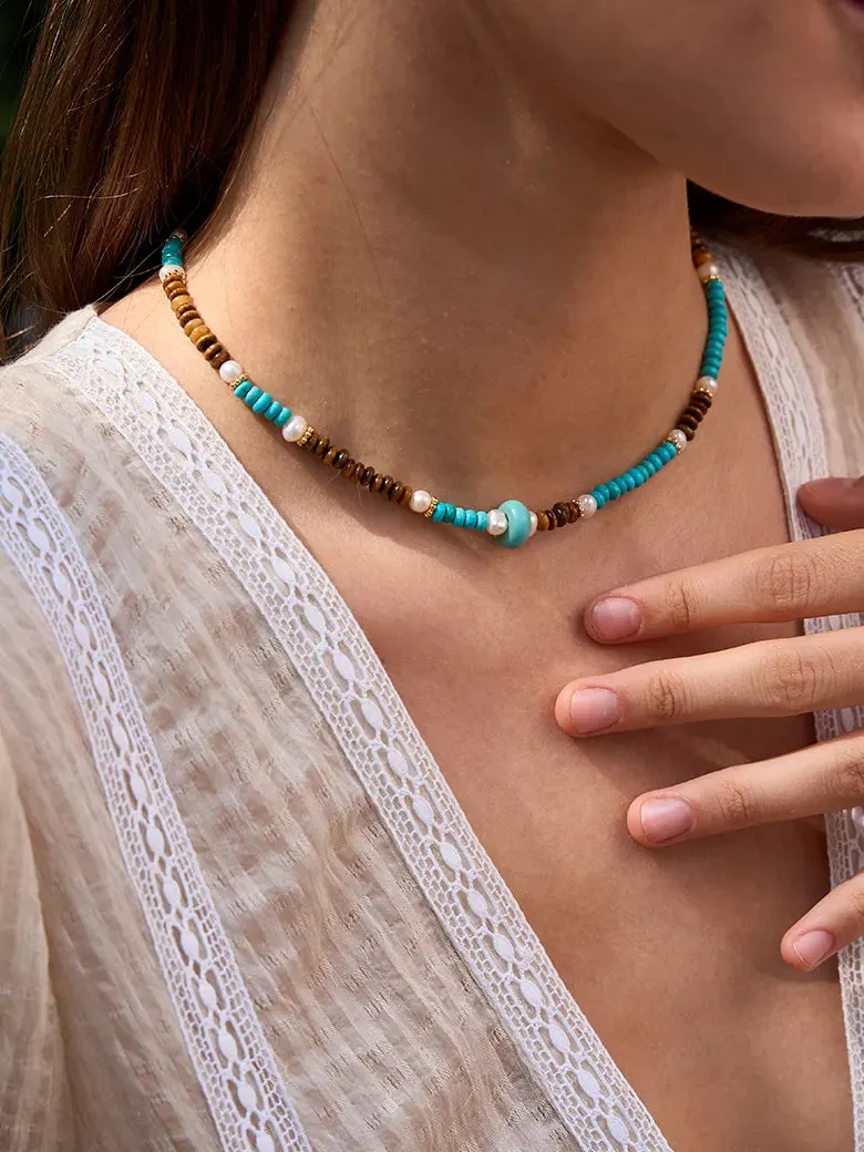 Aphrodite Triple Gemstone Nugget Beaded Necklace