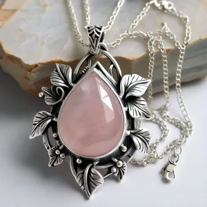 Ariadne Rose Quartz Sterling Silver Leaf Necklace