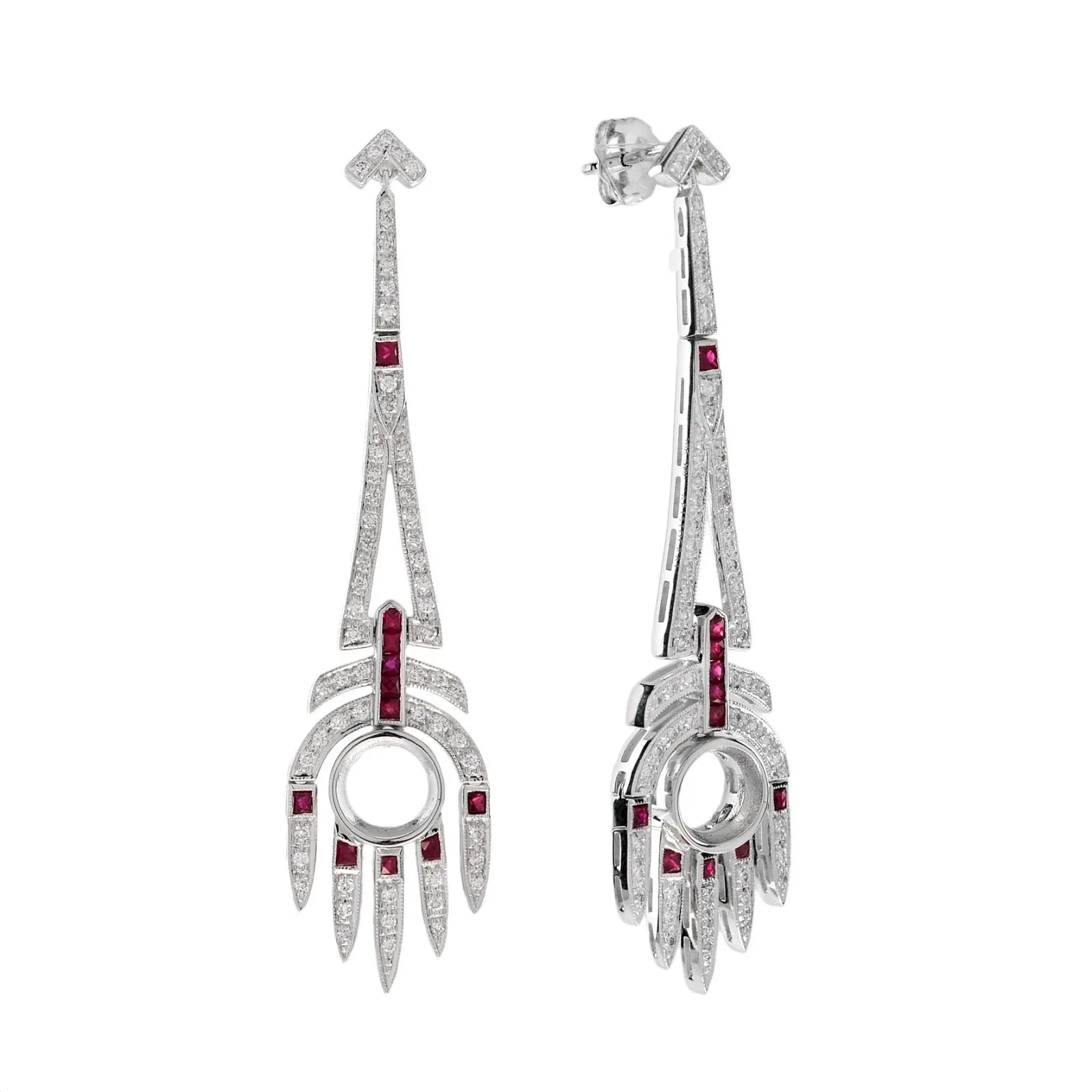 Art Deco Reproduction Aristocrat Ruby and Diamond Semi Mount Earrings 11603
