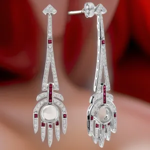 Art Deco Reproduction Aristocrat Ruby and Diamond Semi Mount Earrings 11603