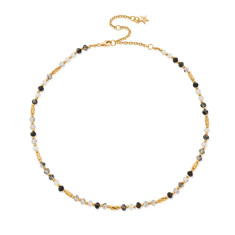 Aura Strengthening Black Rutilated Quartz Necklace - Gold - GNBRQTO