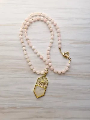 Chelsea Deco Peach White Quartz Long Necklace
