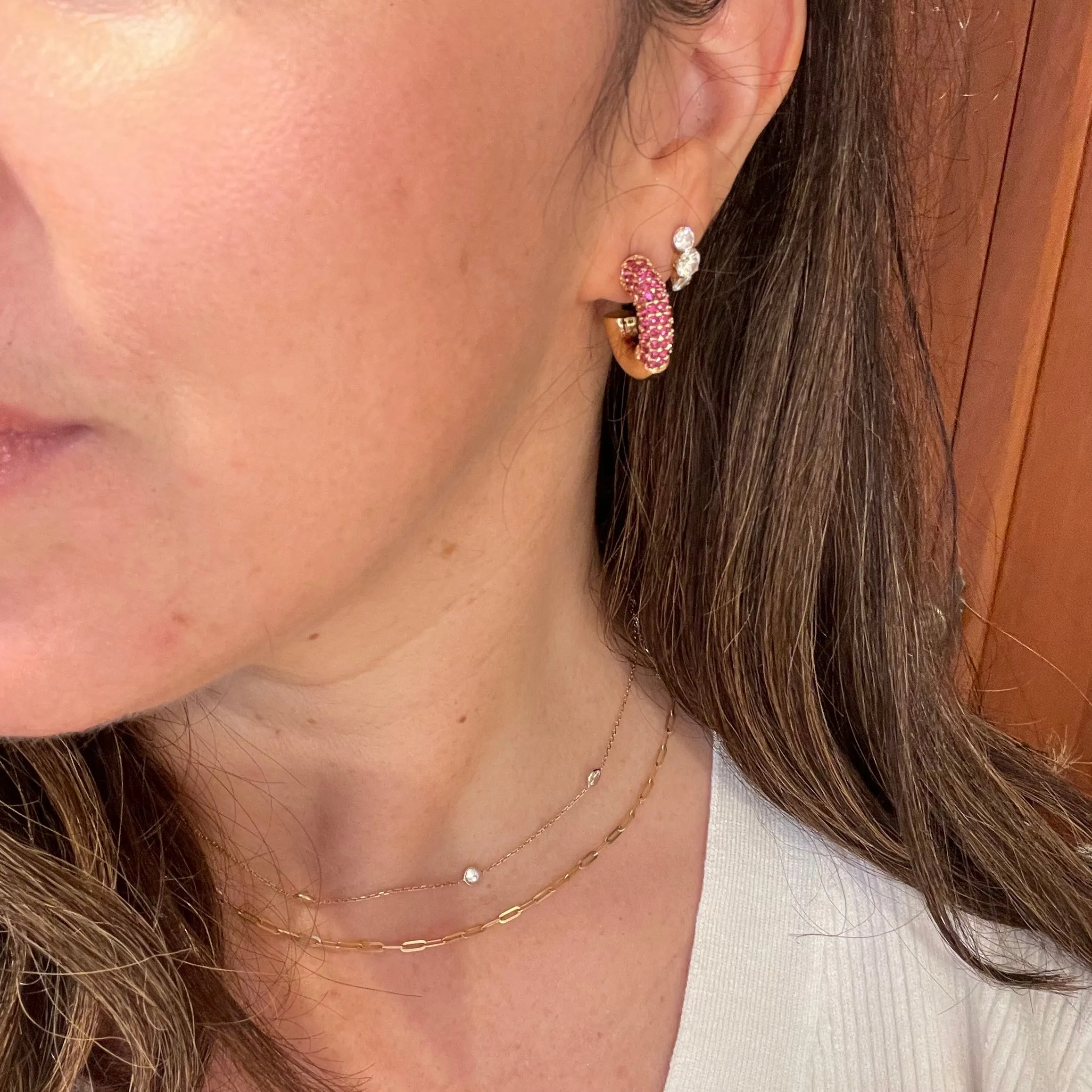 Chunky Medium Hoops with Ruby Detail
