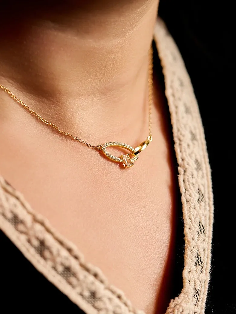 Crossover Oval Gemstone Necklace