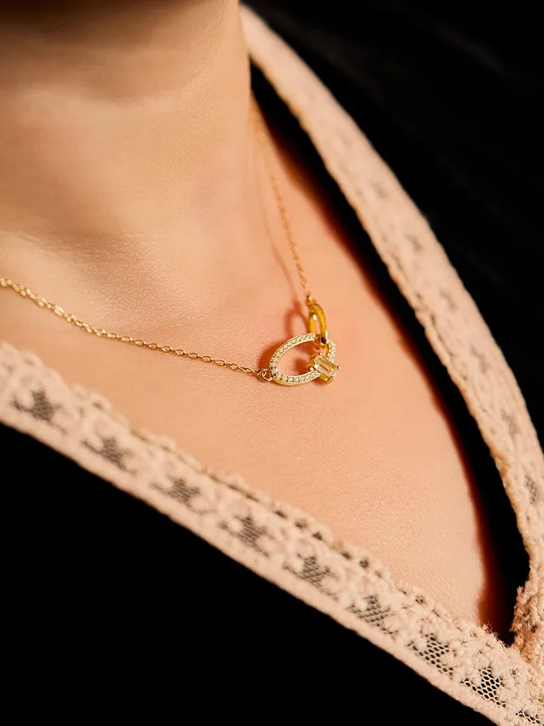 Crossover Oval Gemstone Necklace