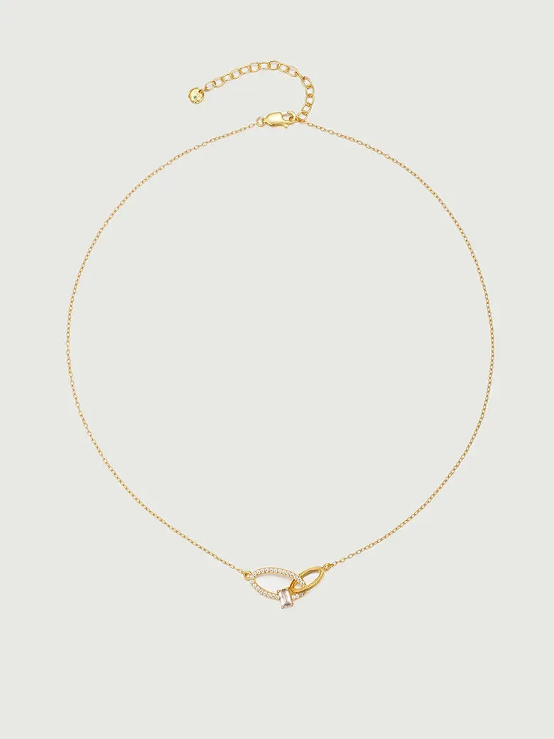 Crossover Oval Gemstone Necklace