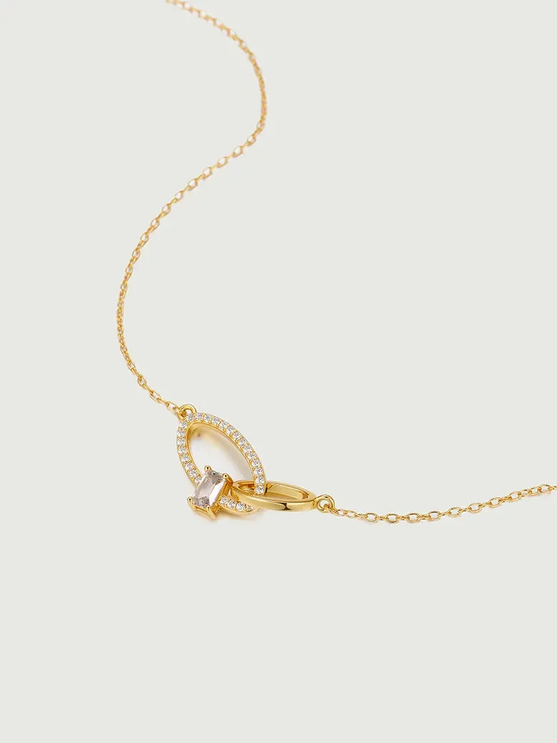 Crossover Oval Gemstone Necklace