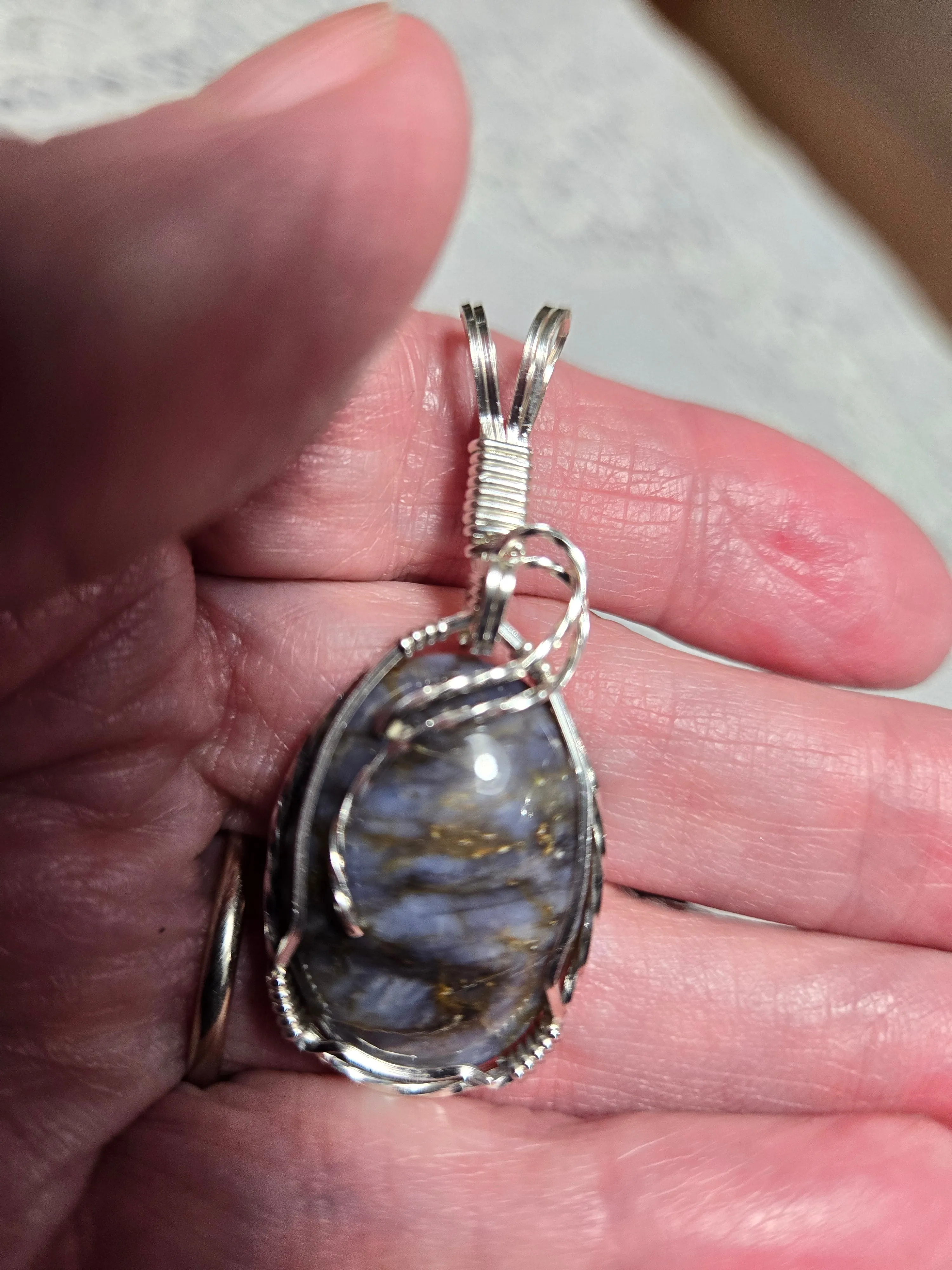 Custom Wire Wrapped Blue Quartz Madison County VA Necklace/Pendant Sterling Silver