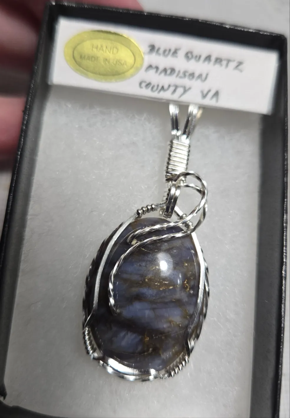 Custom Wire Wrapped Blue Quartz Madison County VA Necklace/Pendant Sterling Silver