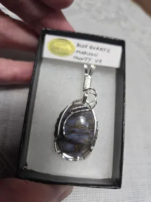 Custom Wire Wrapped Blue Quartz Madison County VA Necklace/Pendant Sterling Silver