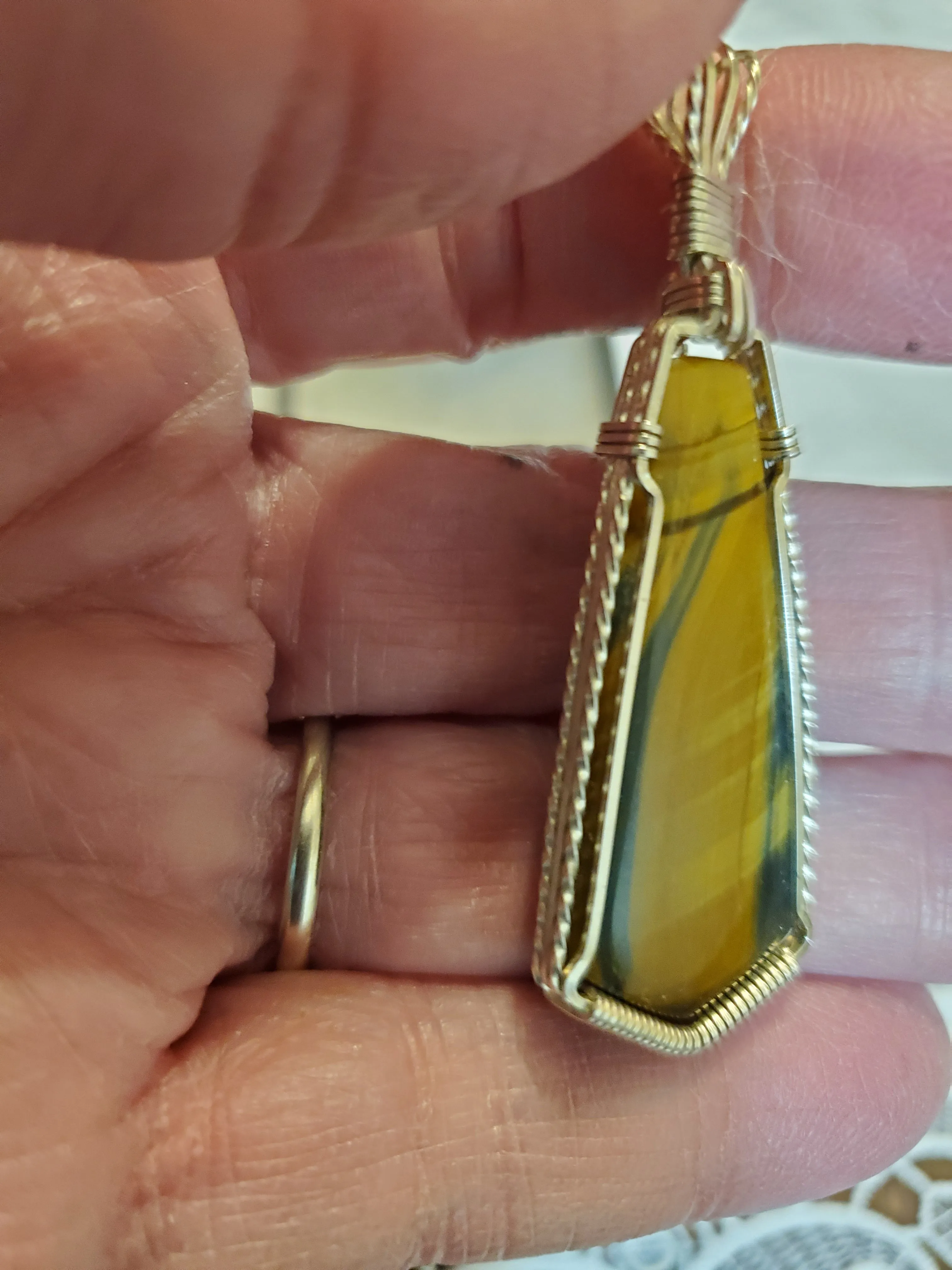Custom Wire Wrapped Brown & Blue Tiger Eye Necklace/Pendant Sterling Silver