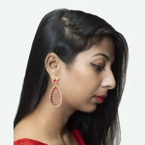 Designer Gold Look Danglers With Ruby Stones