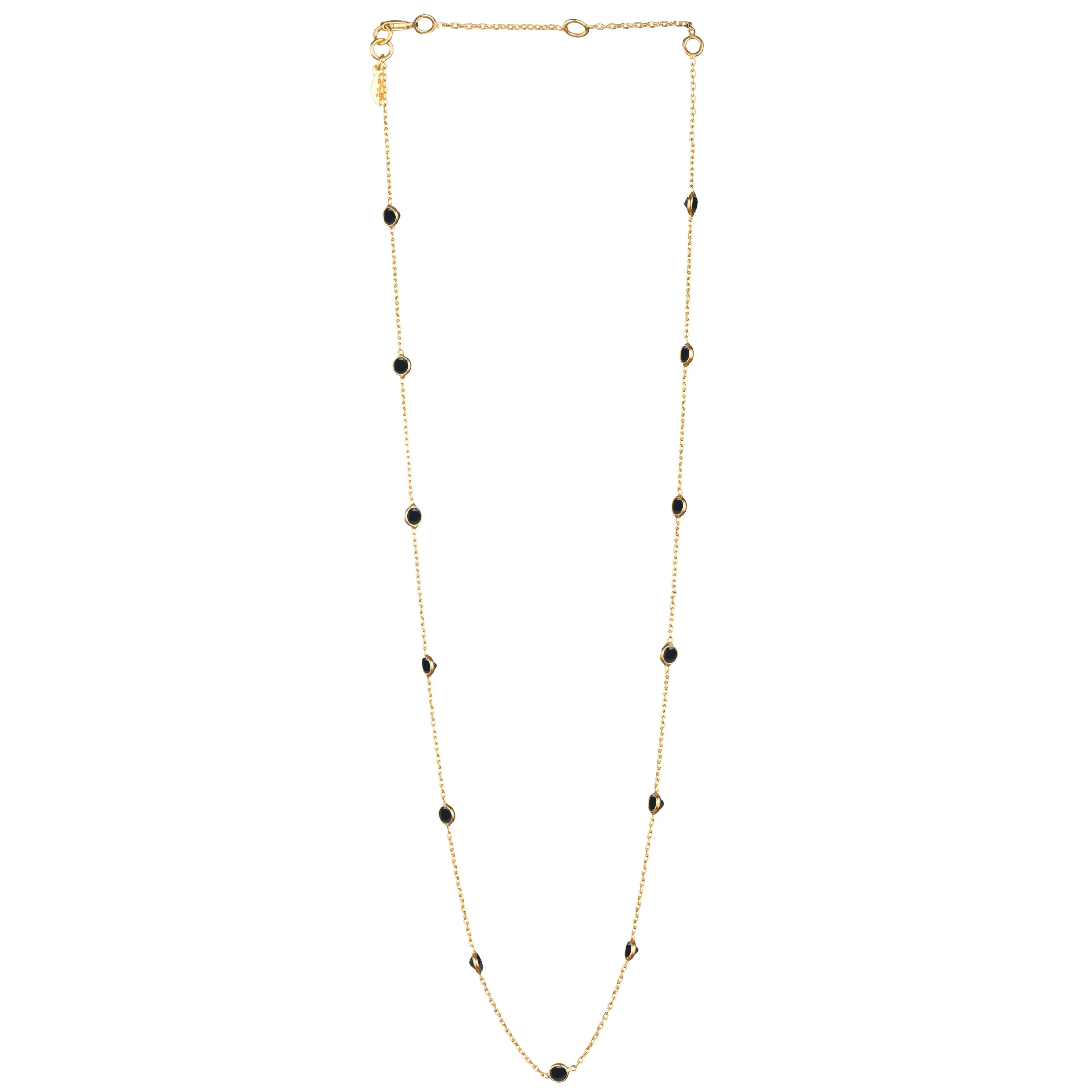 Dew Drops Dotted Black Onyx Necklace Gold