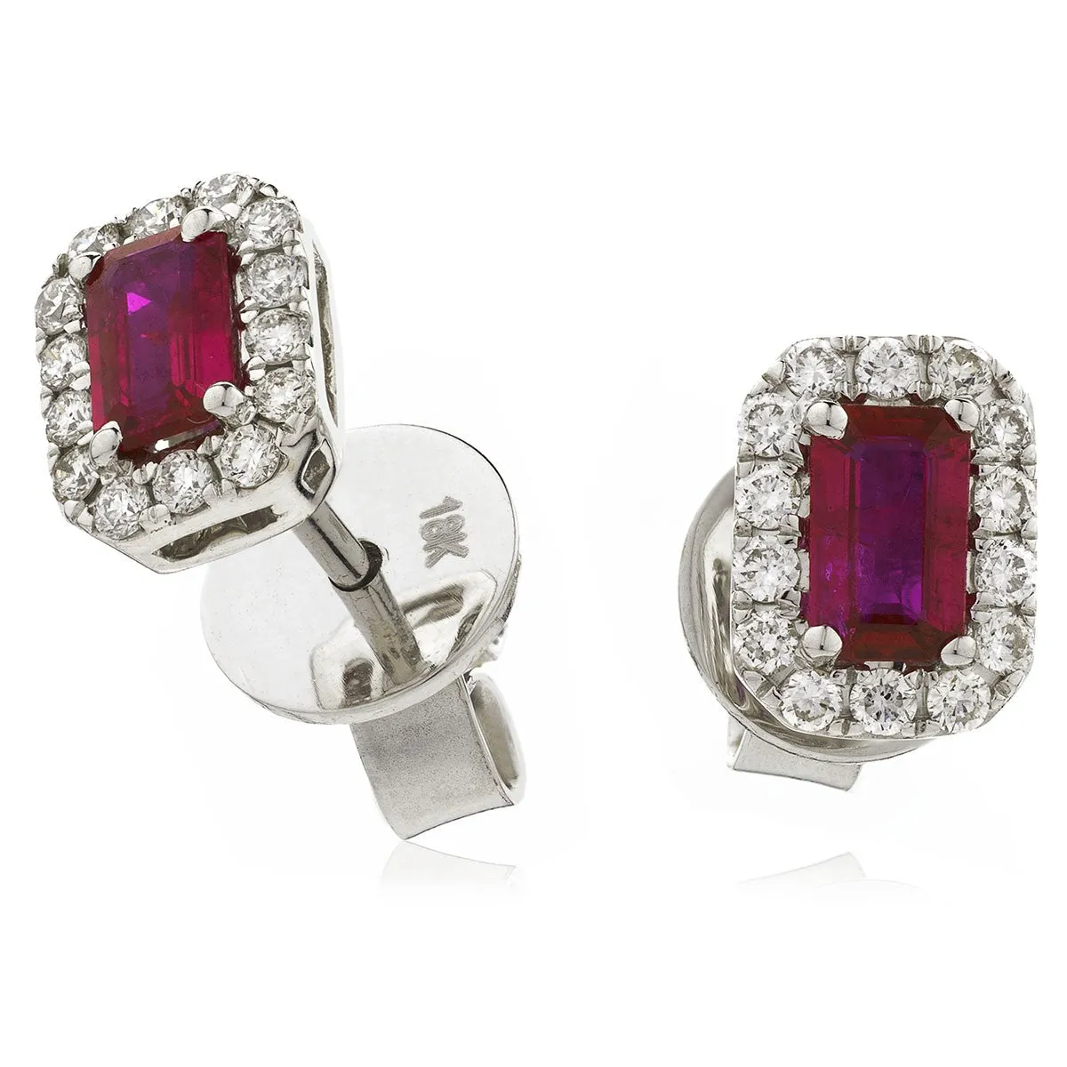 Diamond & Ruby Emerald Shaped Earrings 0.90ct
