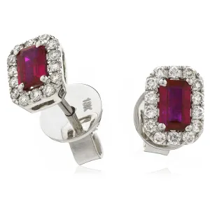 Diamond & Ruby Emerald Shaped Earrings 0.90ct