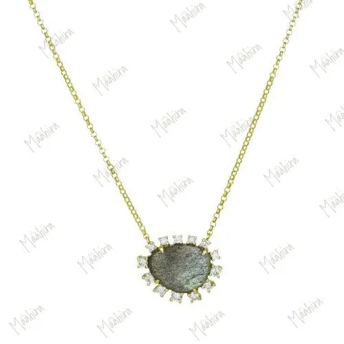 Diamond Labradorite Chain Necklace