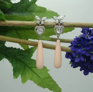 Earrings Peach Shell Pearl Teardrop with Cubic Zirconia  Dangle Earrings.