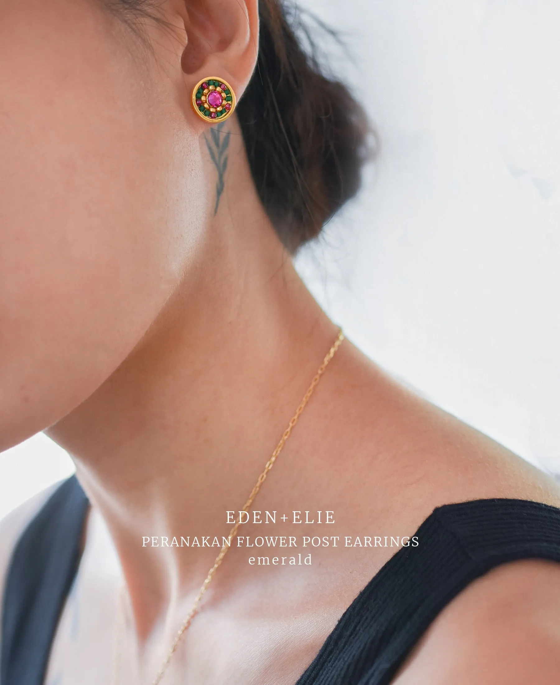 EDEN   ELIE Modern Peranakan flower stud earrings - ruby