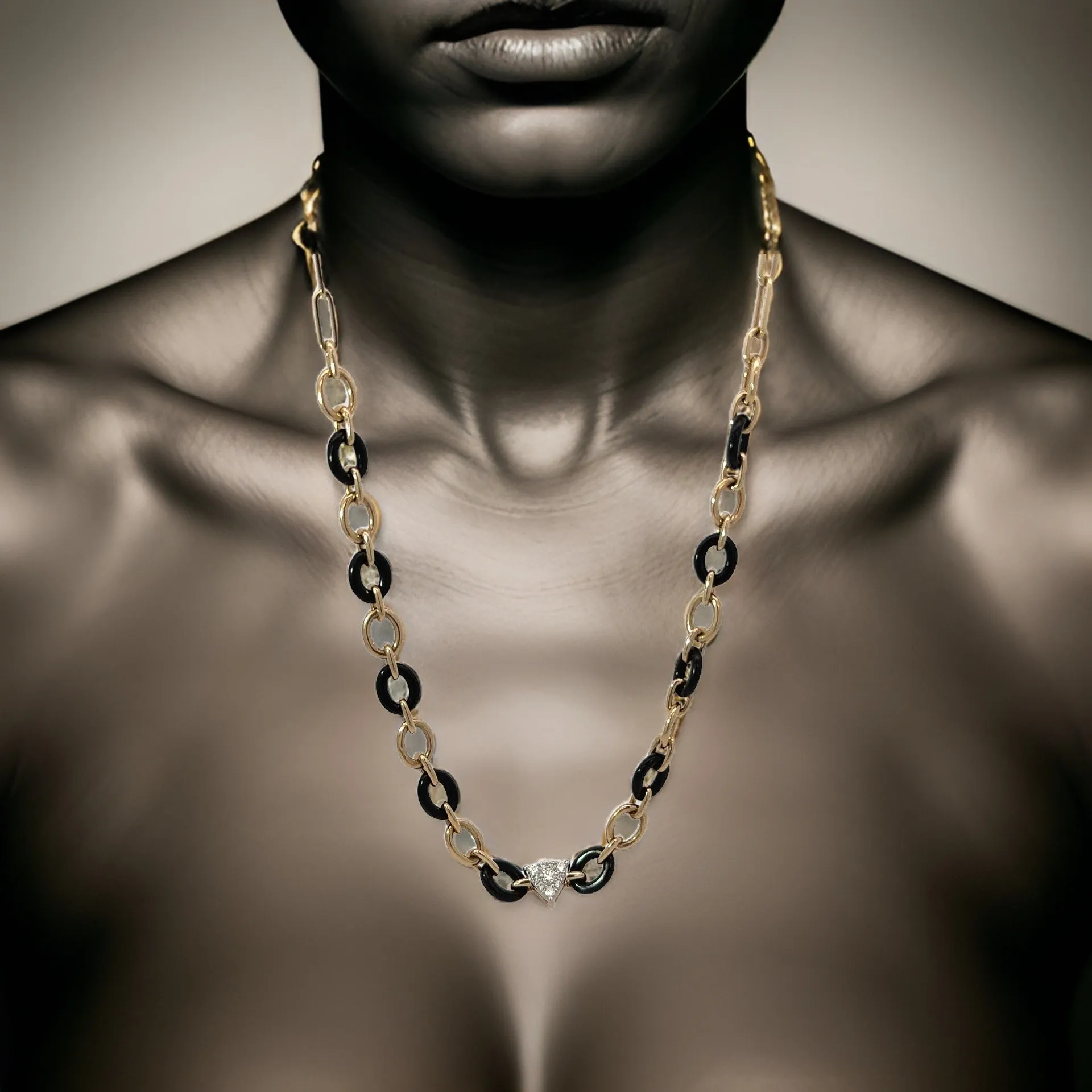 E.H. Collection Onyx & Diamond Chain Link Necklace 14382