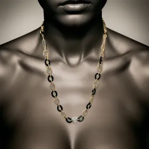 E.H. Collection Onyx & Diamond Chain Link Necklace 14382
