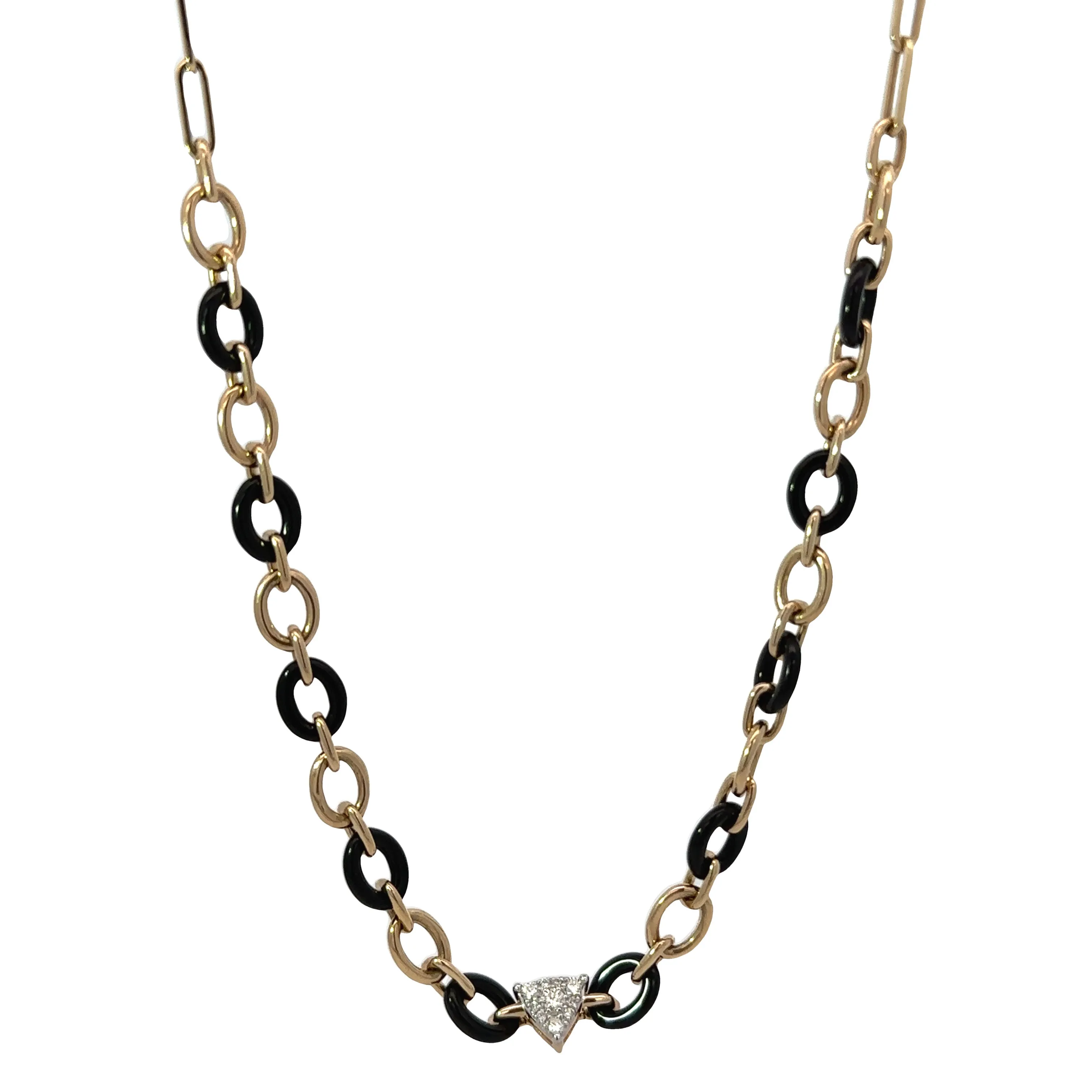 E.H. Collection Onyx & Diamond Chain Link Necklace 14382