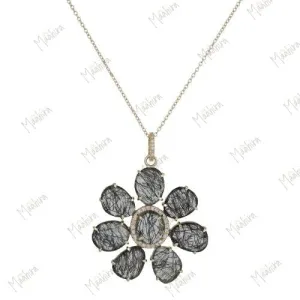 Floral Black Rutilated Necklace