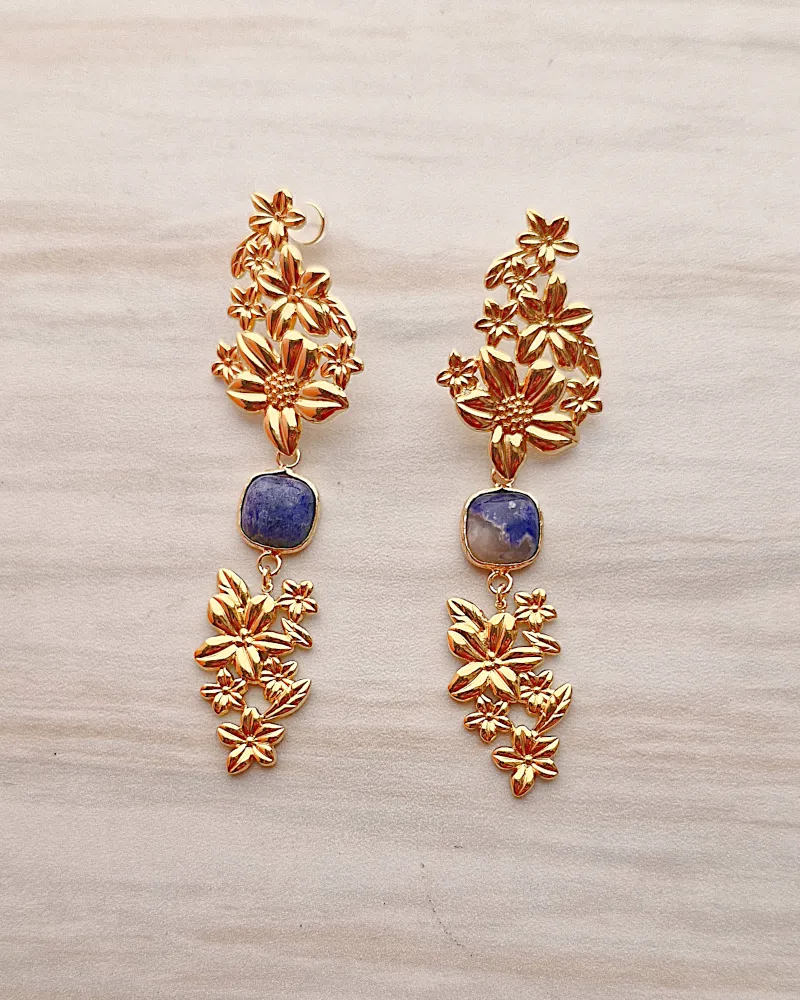 Flower Relief with Lapis Lazuli Earrings