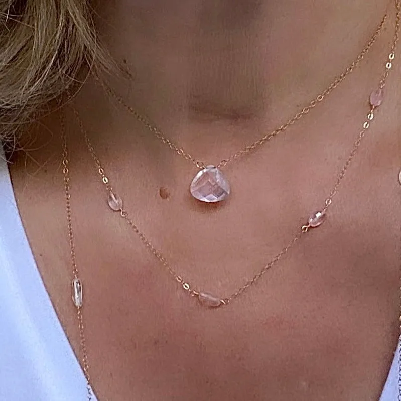 Gold Necklace with Rose Quartz