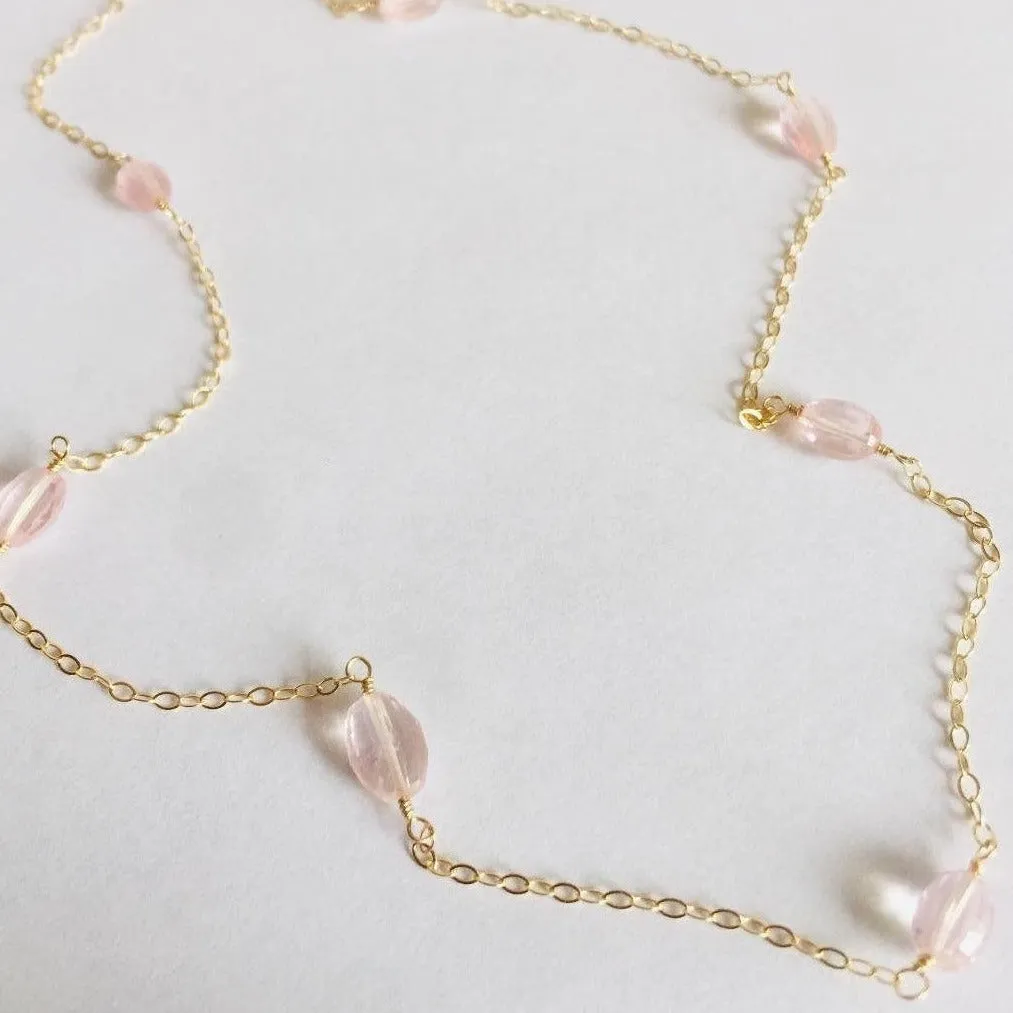 Gold Necklace with Rose Quartz