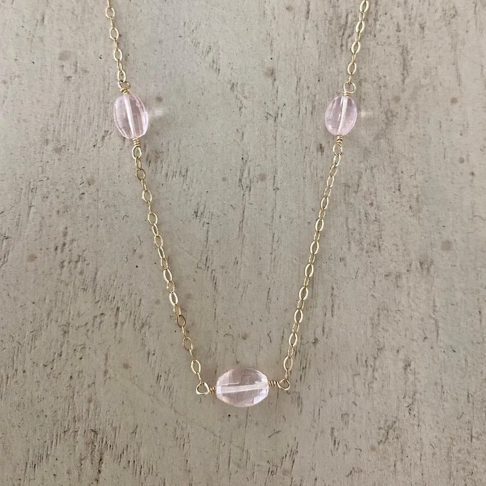 Gold Necklace with Rose Quartz