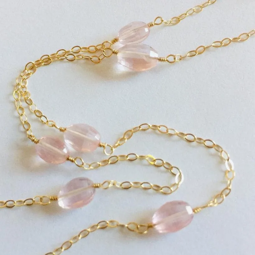 Gold Necklace with Rose Quartz