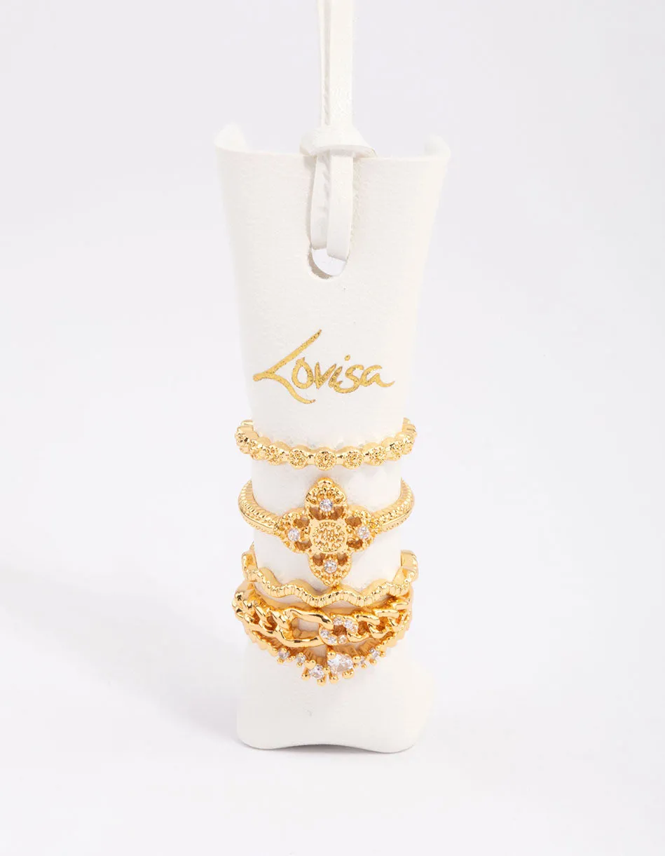 Gold Plated Filigree Cross Chain Ring 5-Pack