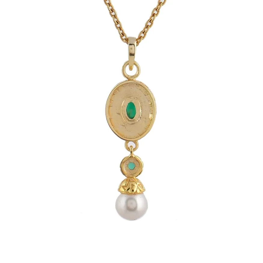Green Onyx & Emerald Enamel Pendant Necklace
