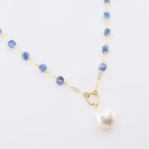 Kyanite Cube and Baroque Pearl Gemstone Necklace