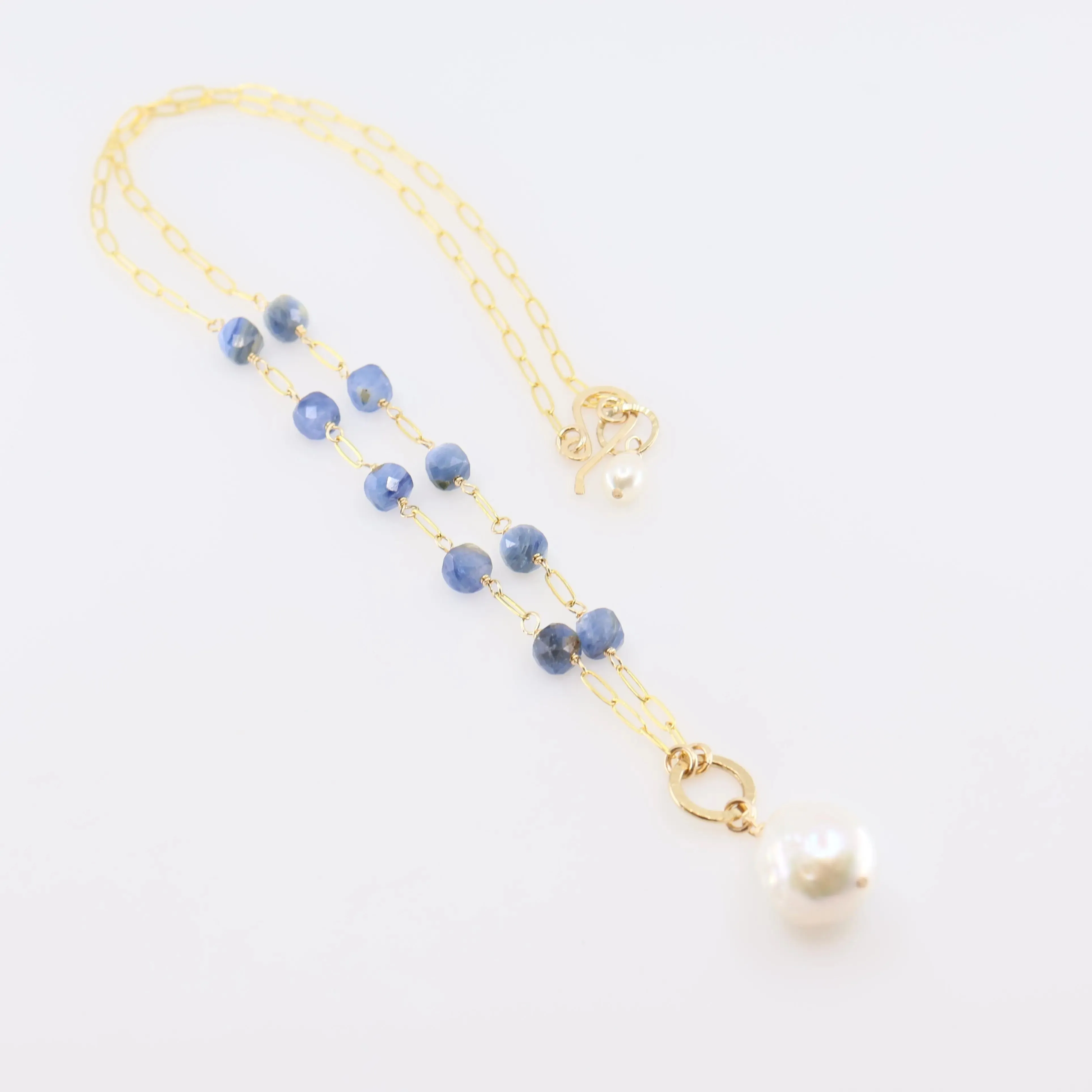 Kyanite Cube and Baroque Pearl Gemstone Necklace