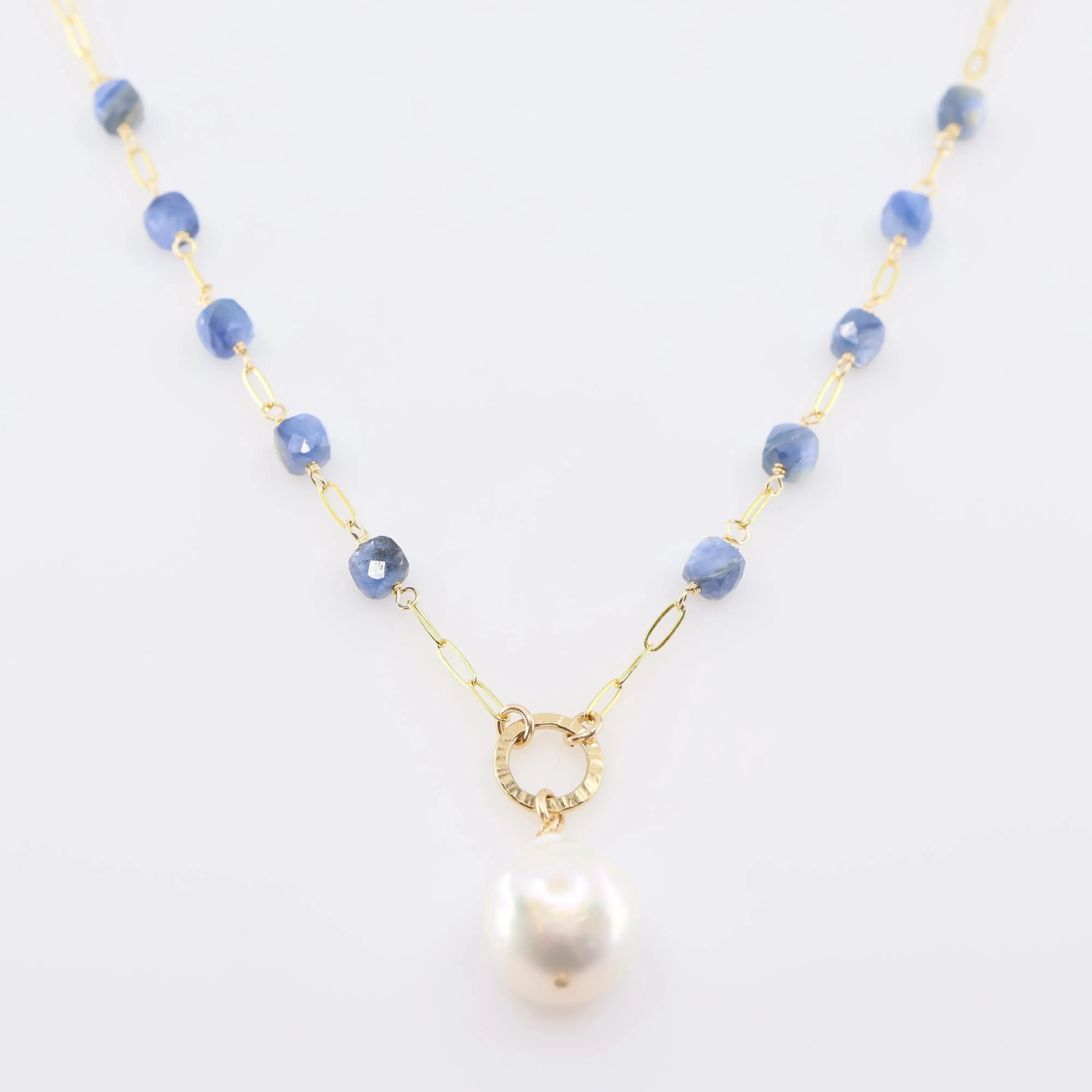 Kyanite Cube and Baroque Pearl Gemstone Necklace