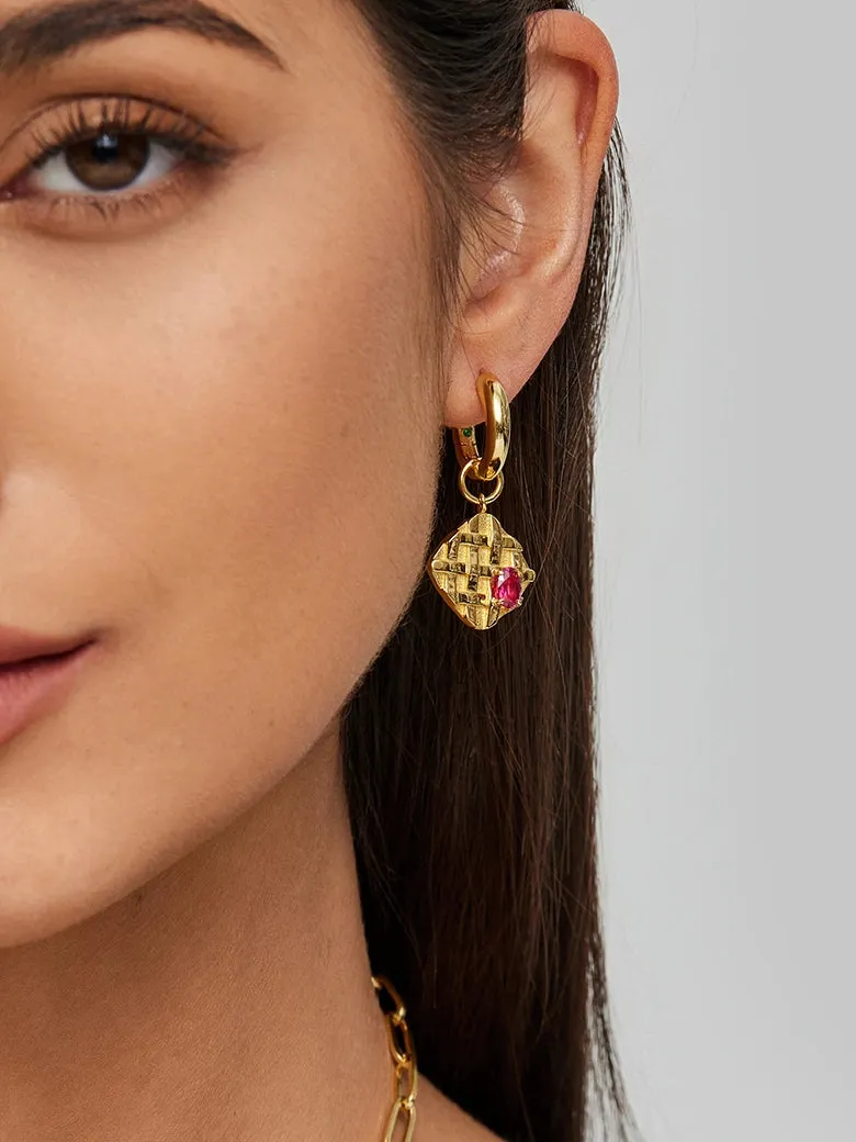 Lab-Grown Ruby Diamond Hoop Earrings