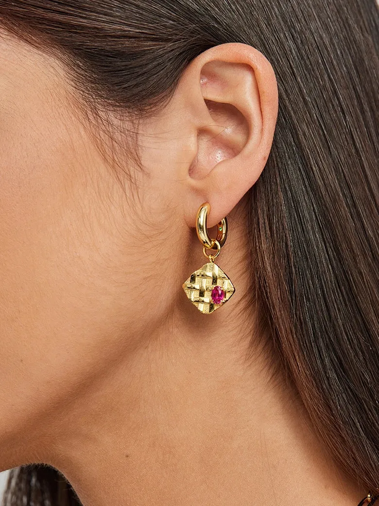 Lab-Grown Ruby Diamond Hoop Earrings
