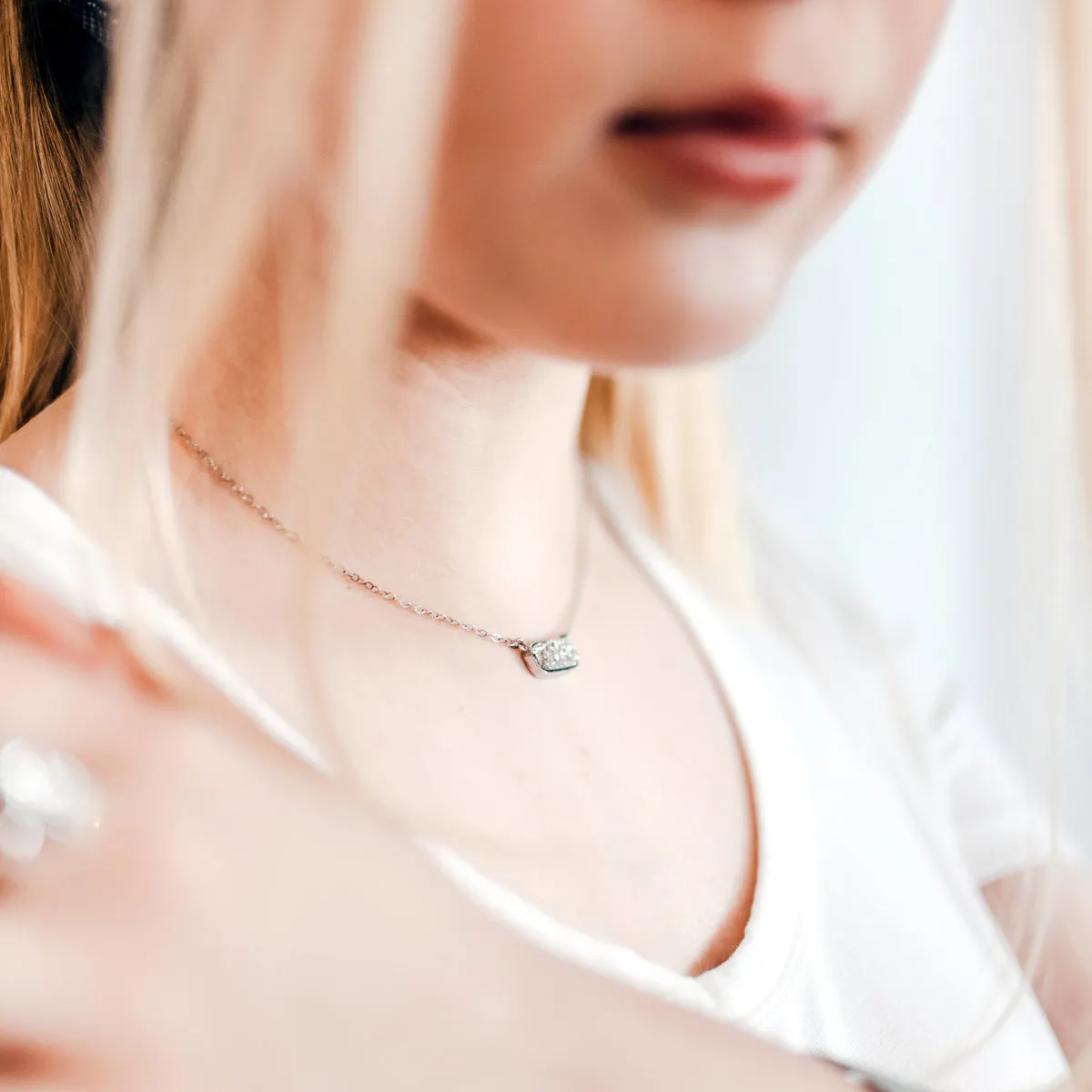 Medium Rectangle 18K Gold Druzy Necklace