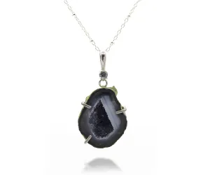 Mini Geode Gray Druzy Necklace