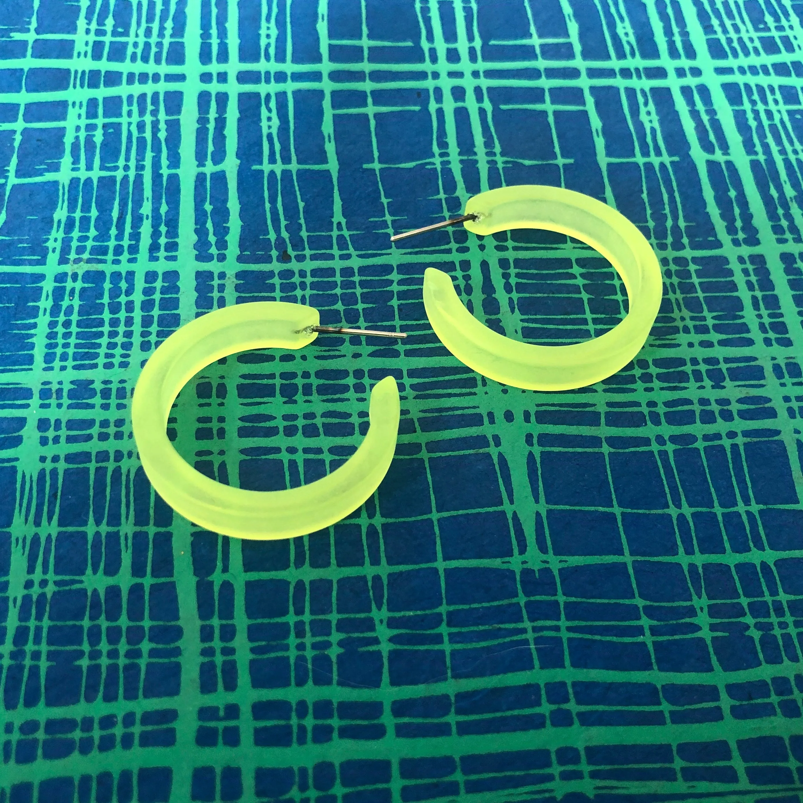 Neon Yellow Frosted Small Classic Hoop Earrings
