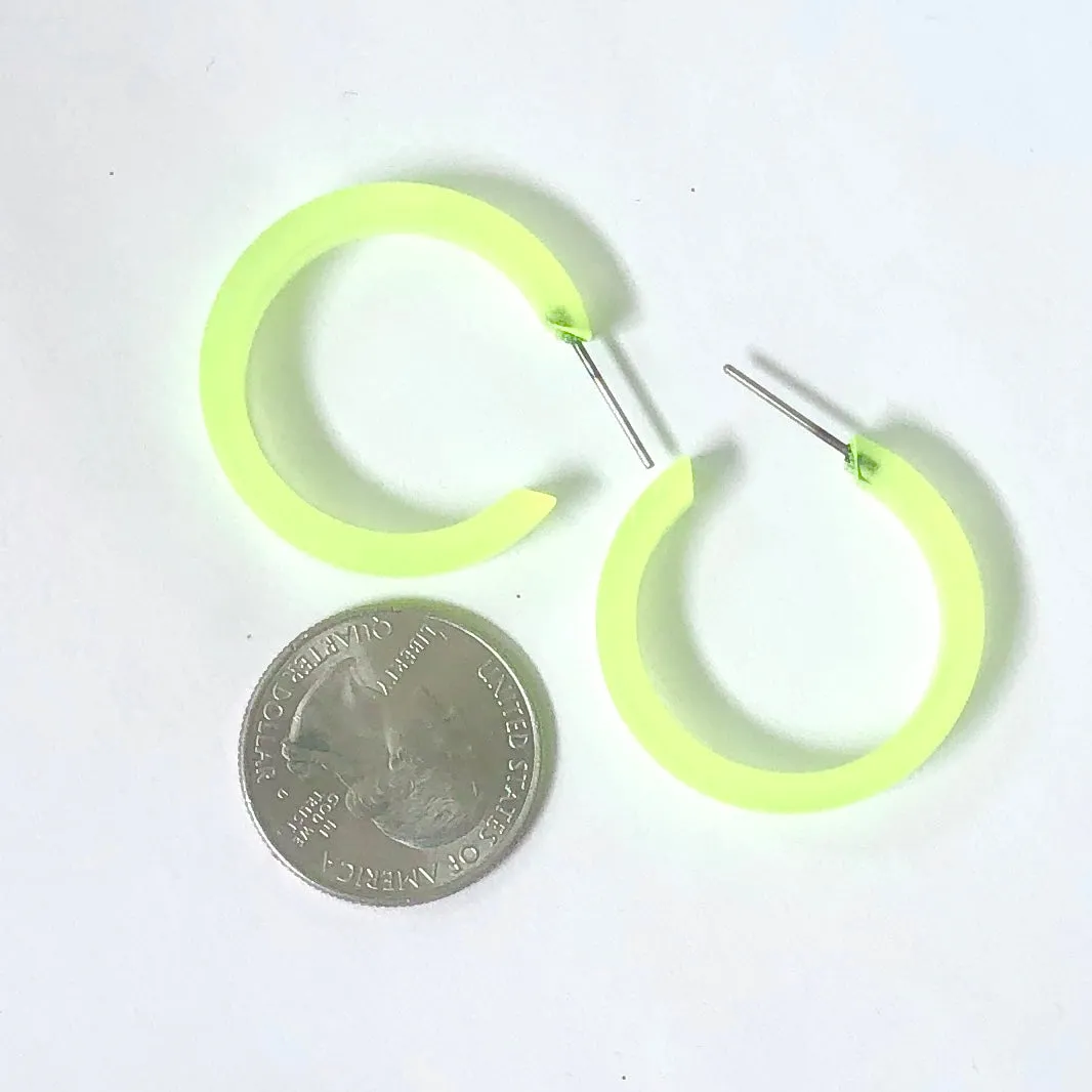 Neon Yellow Frosted Small Classic Hoop Earrings