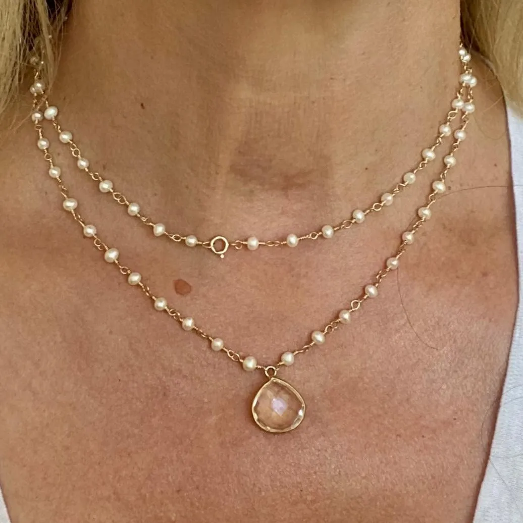 Pearl Necklace with Crystal Drop