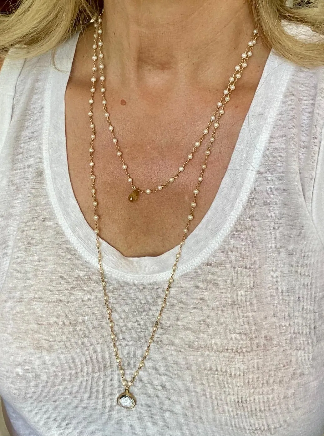 Pearl Necklace with Crystal Drop